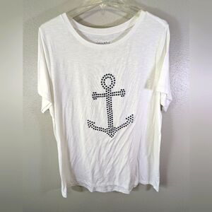 Casey Key women's white tshirt with blue rhinestone anchor size 1X